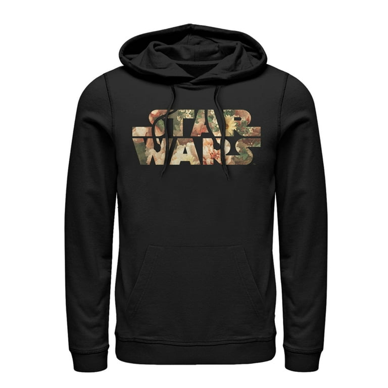 Men s Star Wars Floral Print Logo Pull Over Hoodie Black Large Walmart