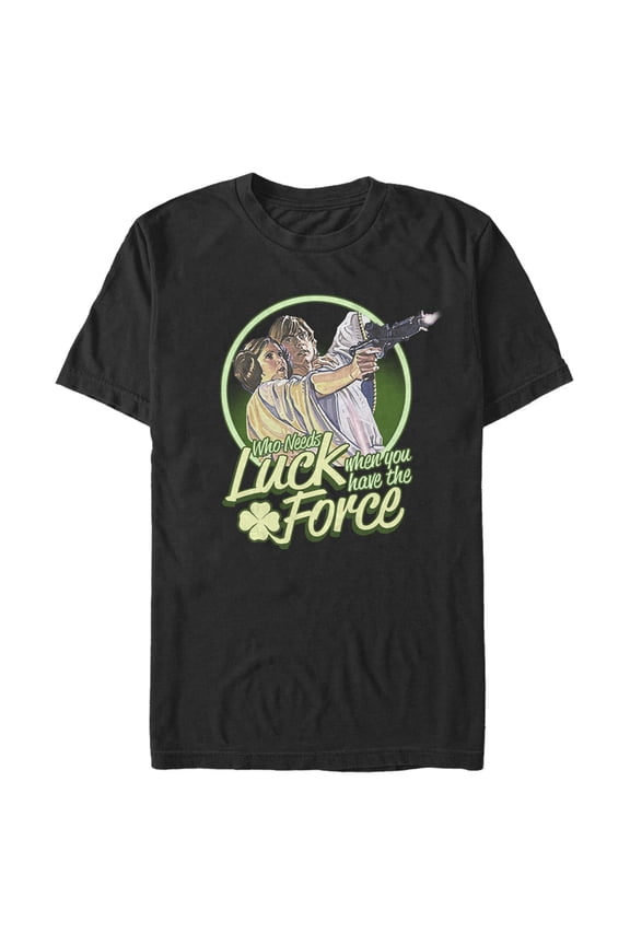 Men's Star Wars Luke St. Patrick's Day Who Needs Luck When You Have The Force  Graphic Tee Black Medium