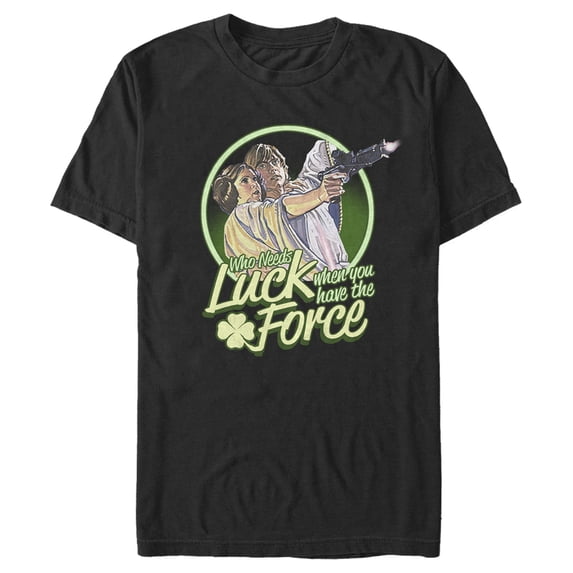 Men's Star Wars Luke St. Patrick's Day Who Needs Luck When You Have The Force Graphic Tee Black Small