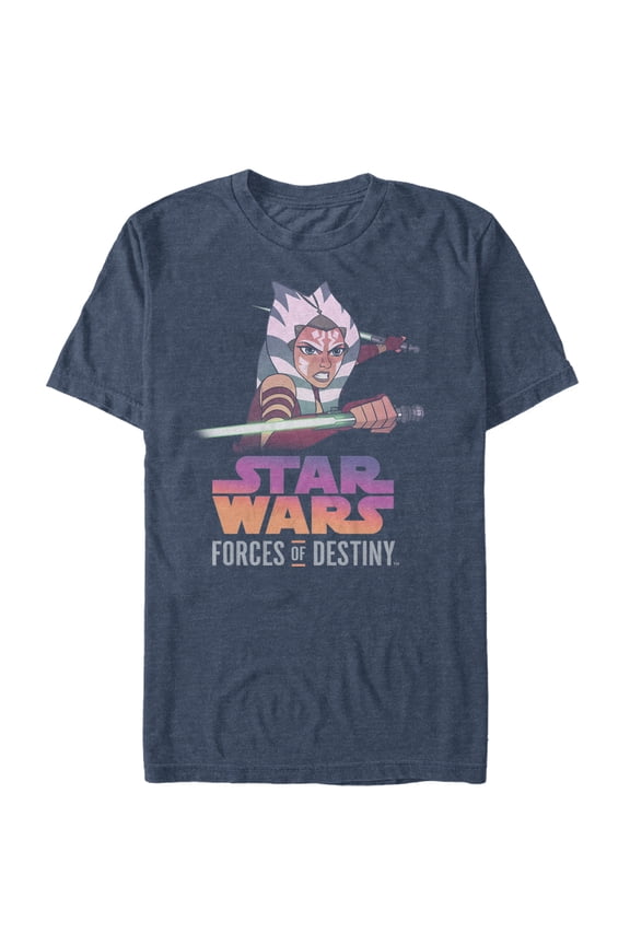Men's Star Wars: Forces of Destiny Ahsoka Fight Graphic Tee Navy Blue Heather 5X Large