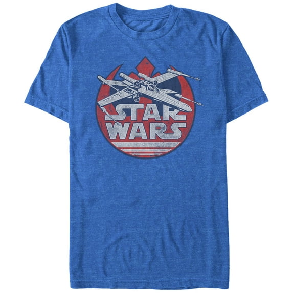 Men's Star Wars Fourth of July X-Wing Graphic Tee Royal Blue Heather Large