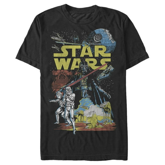 Star Wars Men's Galactic Battle Graphic Tee, Retro Design,
