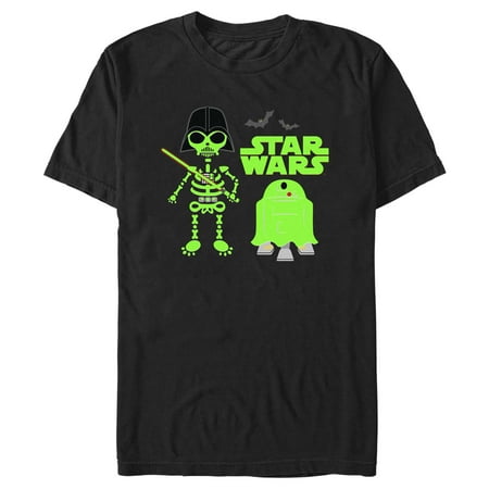 Men's Star Wars Halloween Darth Vader and R2-D2 Green Costumes Graphic Tee Black Medium