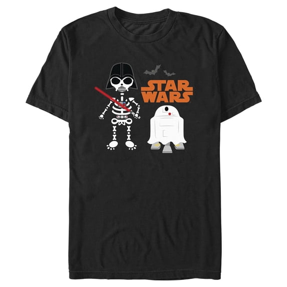 Men's Star Wars Halloween Darth Vader and R2-D2 White Costumes Graphic Tee Black Large