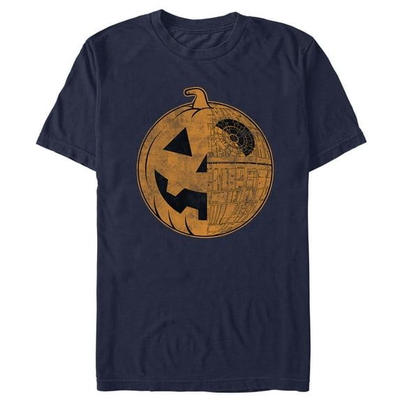 Men's Star Wars Halloween Death Star Jack-O'-Lantern  Graphic Tee Navy Blue X Large