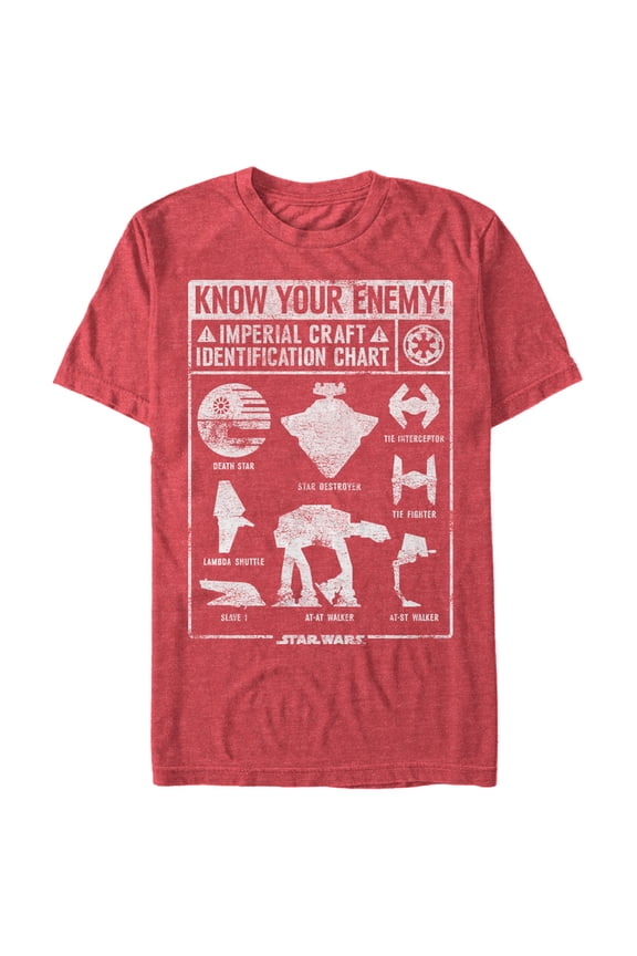 Men's Star Wars Imperial Craft Identification Chart Graphic Tee Red Heather 2X Large
