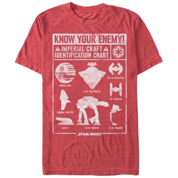 Men's Star Wars Imperial Craft Identification Chart Graphic Tee Red Heather Large