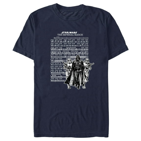 Men's Star Wars Imperial March White Music Sheet Graphic Tee Navy Blue 2X Large