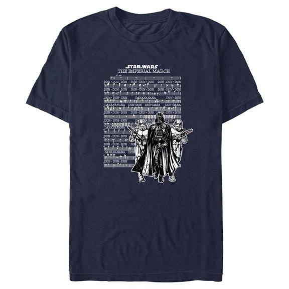 Men's Star Wars Imperial March White Music Sheet Graphic Tee Navy Blue X Large