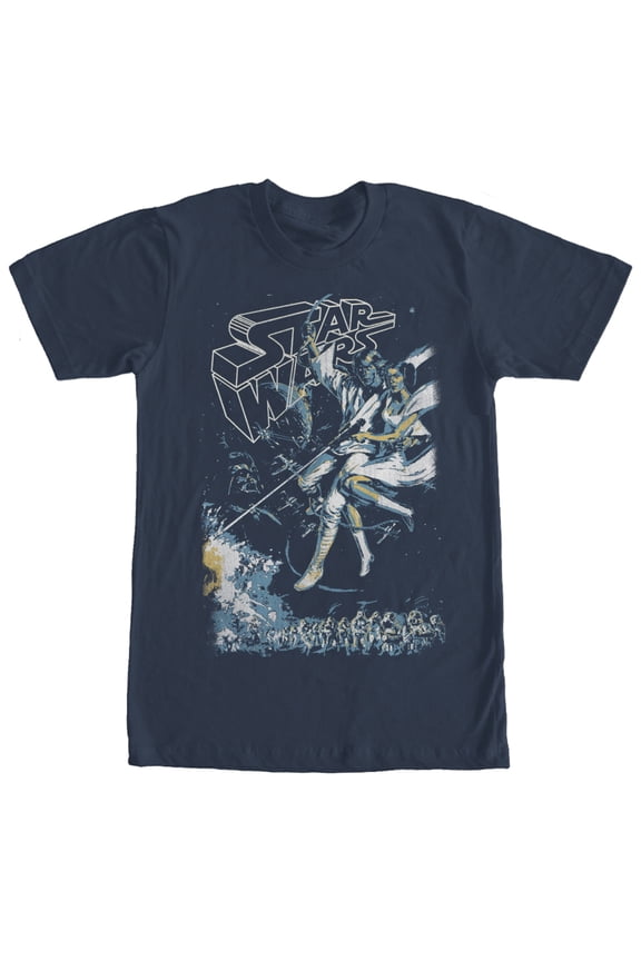 Men's Star Wars Luke Skywalker and Princess Leia Graphic Tee Navy Blue Medium