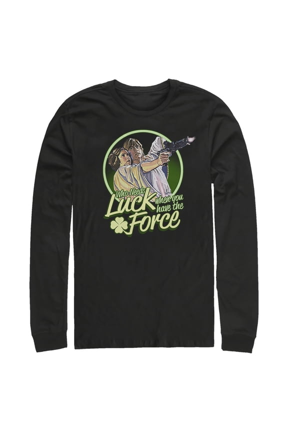 Men's Star Wars Luke St. Patrick's Day Who Needs Luck When You Have The Force  Long Sleeve Shirt Black Small