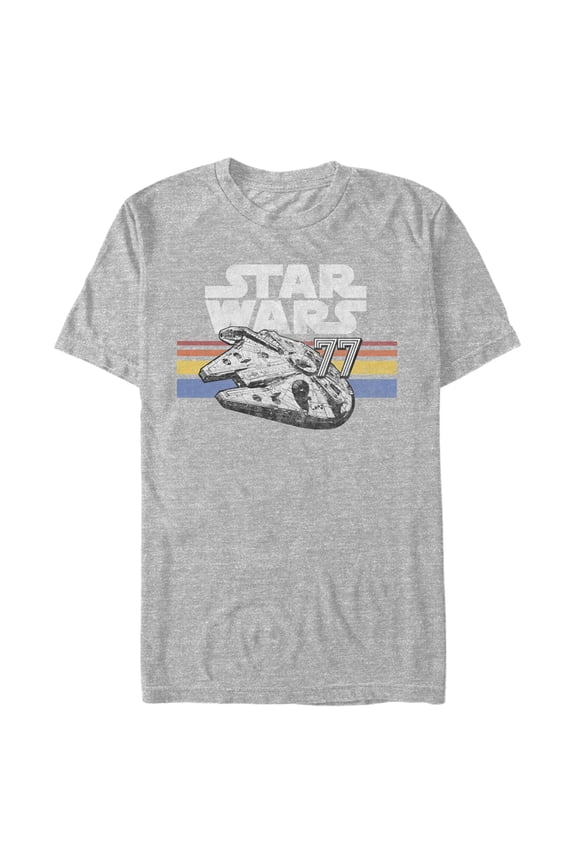 Men's Star Wars Millennium Falcon 77' Vintage Stripes Graphic Tee Athletic Heather 2X Large