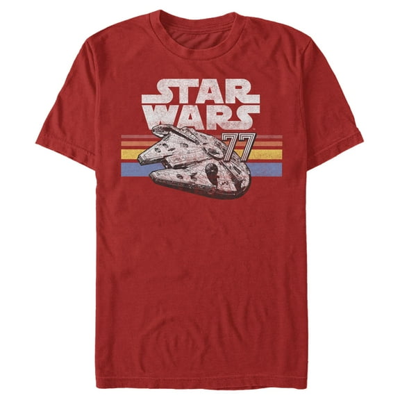 Men's Star Wars Millennium Falcon 77' Vintage Stripes Graphic Tee Red 2X Large