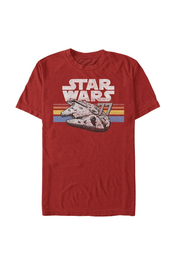 Men's Star Wars Millennium Falcon 77' Vintage Stripes Graphic Tee Red X Large