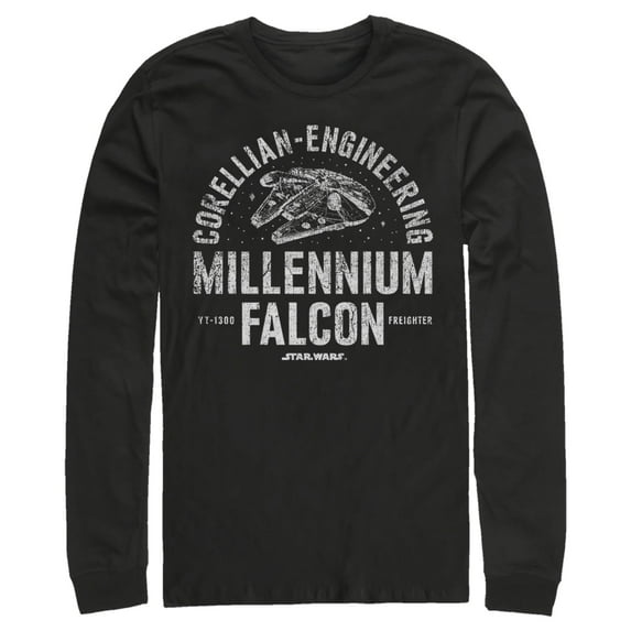 Men's Star Wars Millennium Falcon Corellian Engineering Long Sleeve Shirt Black 2X Large