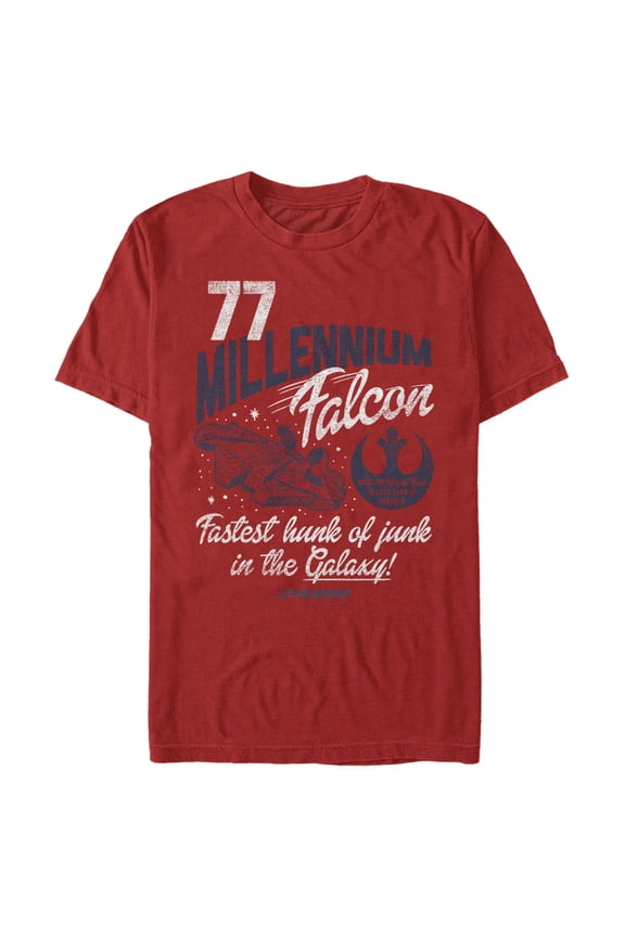 Men's Star Wars Millennium Falcon Fastest Junk 77 Graphic Tee Red Large