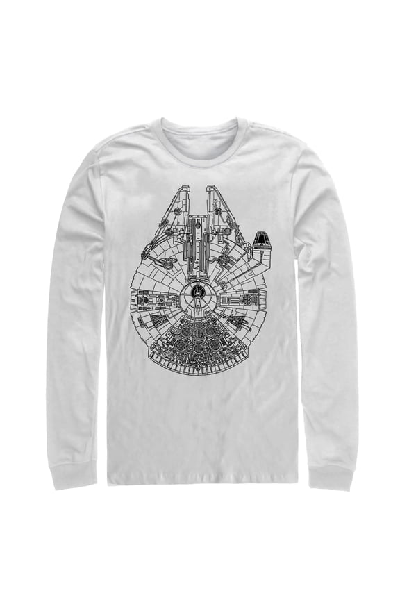 Men's Star Wars Millennium Falcon Outline Long Sleeve Shirt White Medium