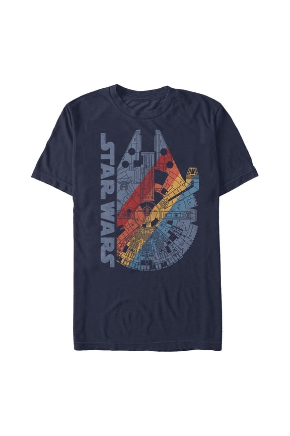 Men's Star Wars Millennium Falcon Rainbow Graphic Tee Navy Blue Medium