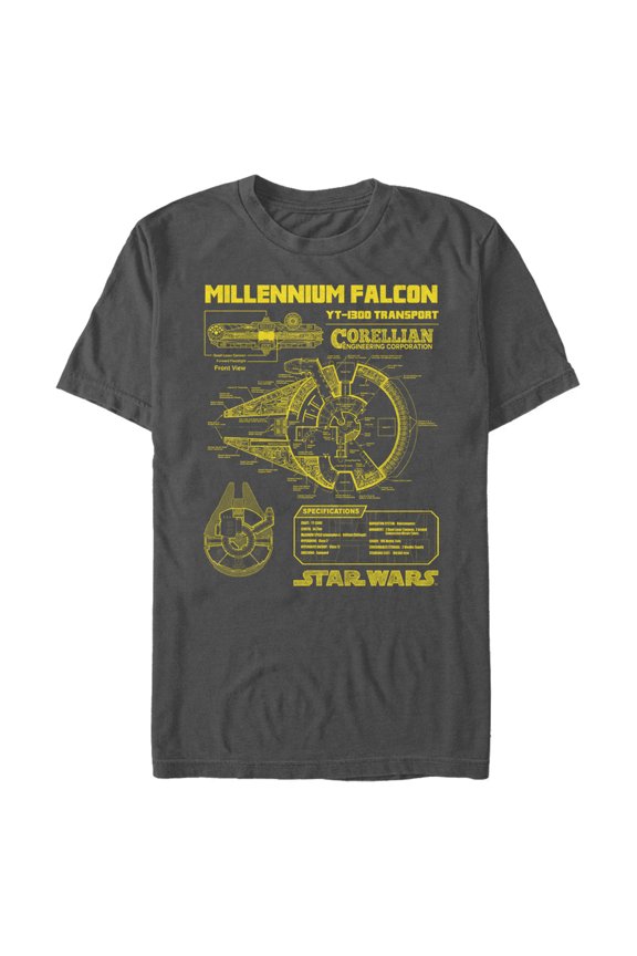 Men's Star Wars Millennium Falcon Schematics Graphic Tee Charcoal Small