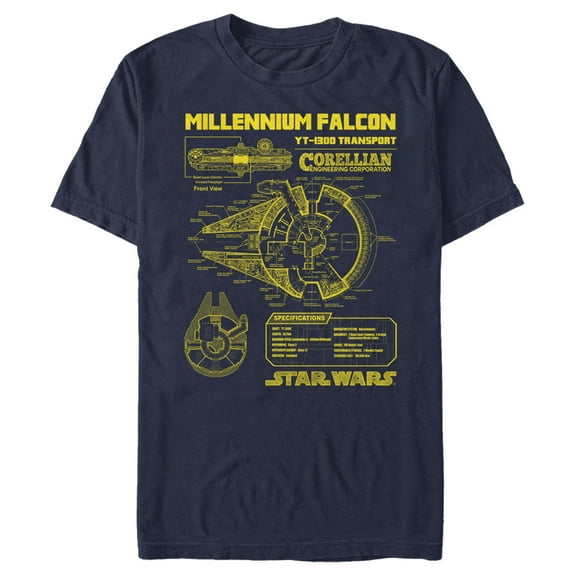 Men's Star Wars Millennium Falcon Schematics  Graphic Tee Navy Blue Large