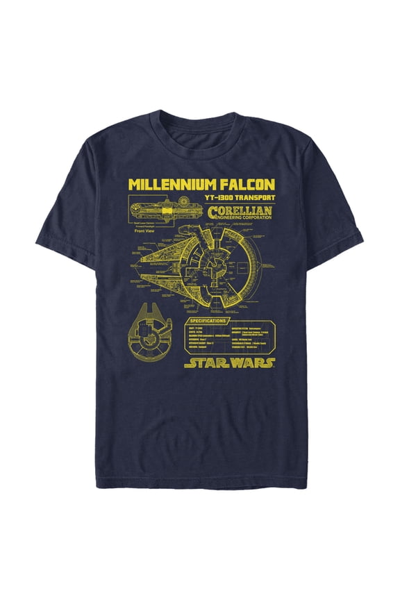 Men's Star Wars Millennium Falcon Schematics Graphic Tee Navy Blue Large