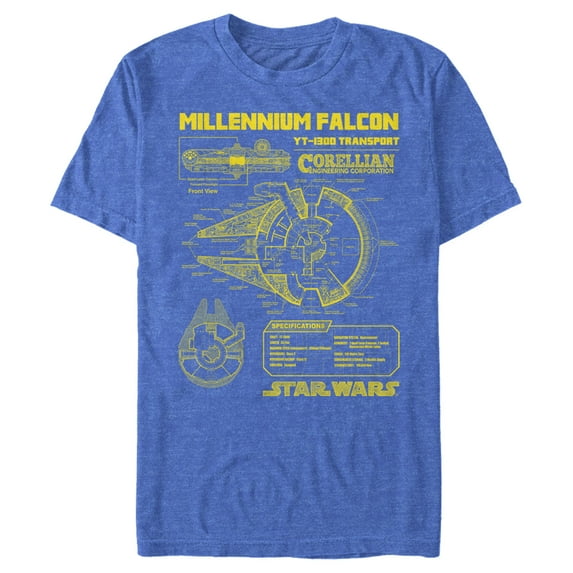 Men's Star Wars Millennium Falcon Schematics Graphic Tee Royal Blue Heather Small