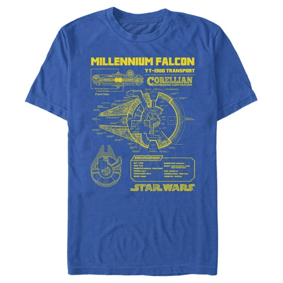 Men's Star Wars Millennium Falcon Schematics Graphic Tee Royal Blue Medium