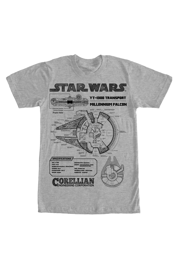 Men's Star Wars Millennium Falcon Specifications Graphic Tee Athletic Heather 2X Large