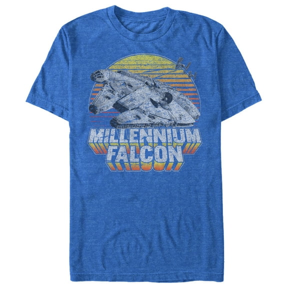 Men's Star Wars Millennium Falcon Sunset Graphic Tee Royal Blue Heather Large