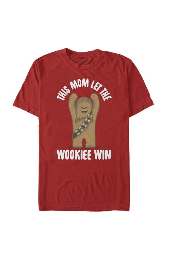 Men's Star Wars Mother's Day Mom Let Wookiee Win Graphic Tee Red 2X Large