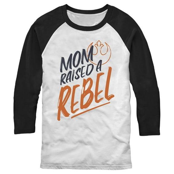 Men's Star Wars Mother's Day Mom Raised a Rebel  Baseball Graphic Tee White/Black X Large