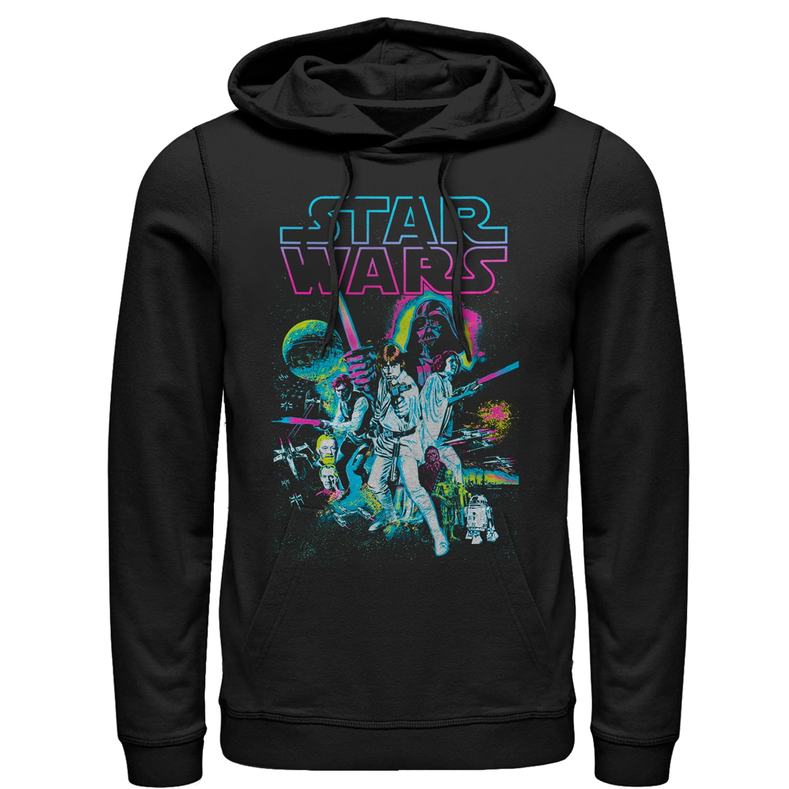 Men's Star Wars Neon Collage Pull Over Hoodie Black Large