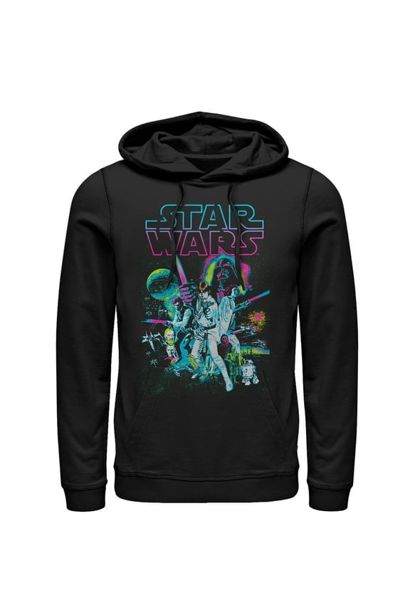 Men's Star Wars Neon Collage Pull Over Hoodie Black X Large