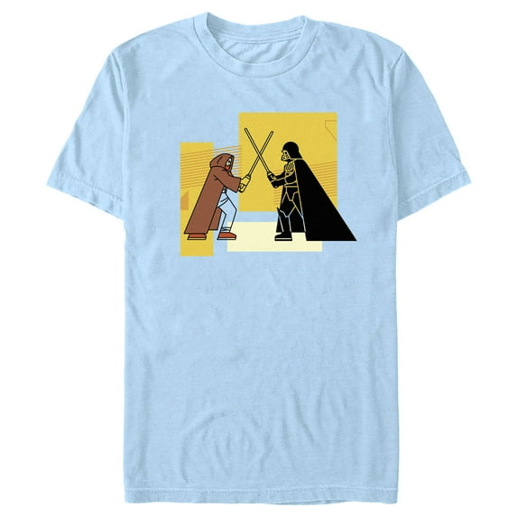 Men's Star Wars: Obi-Wan Kenobi Darth Vader Vs. Kenobi Cartoon Standoff Graphic Tee Light Blue / Cartoon 3X Large