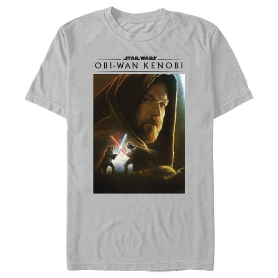 Men's Star Wars: Obi-Wan Kenobi Darth Vader vs Kenobi Artistic Lightsaber Duel Graphic Tee Silver Large
