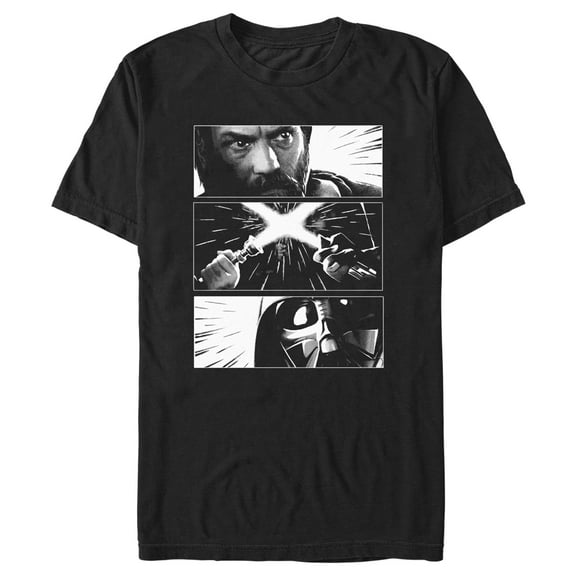 Men's Star Wars: Obi-Wan Kenobi Darth Vader vs Kenobi Grayscale Battle Panels  Graphic Tee Black 3X Large