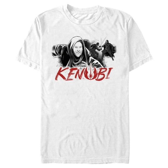 Men's Star Wars: Obi-Wan Kenobi Darth Vader vs Kenobi Grayscale Cartoon Graphic Tee White / Cartoon Large