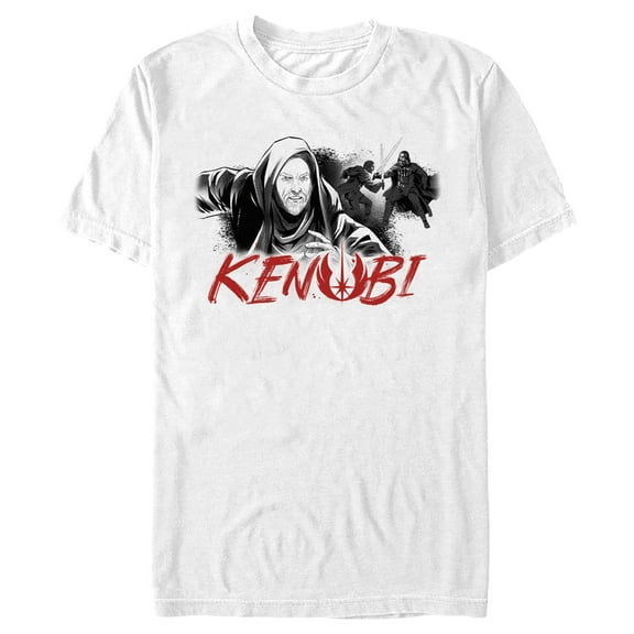 Men's Star Wars: Obi-Wan Kenobi Darth Vader vs Kenobi Grayscale Cartoon Graphic Tee White / Cartoon Medium