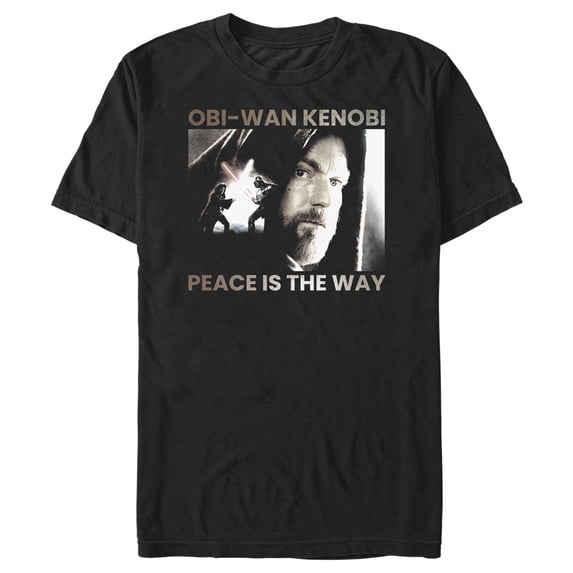 Men's Star Wars: Obi-Wan Kenobi Darth Vader vs Kenobi Peace is the Way Graphic Tee Black / Peace Medium