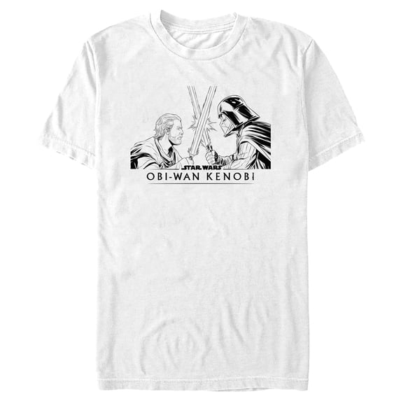 Men's Star Wars: Obi-Wan Kenobi Darth Vader vs Kenobi Sketch Lightsaber Duel Graphic Tee White 2X Large