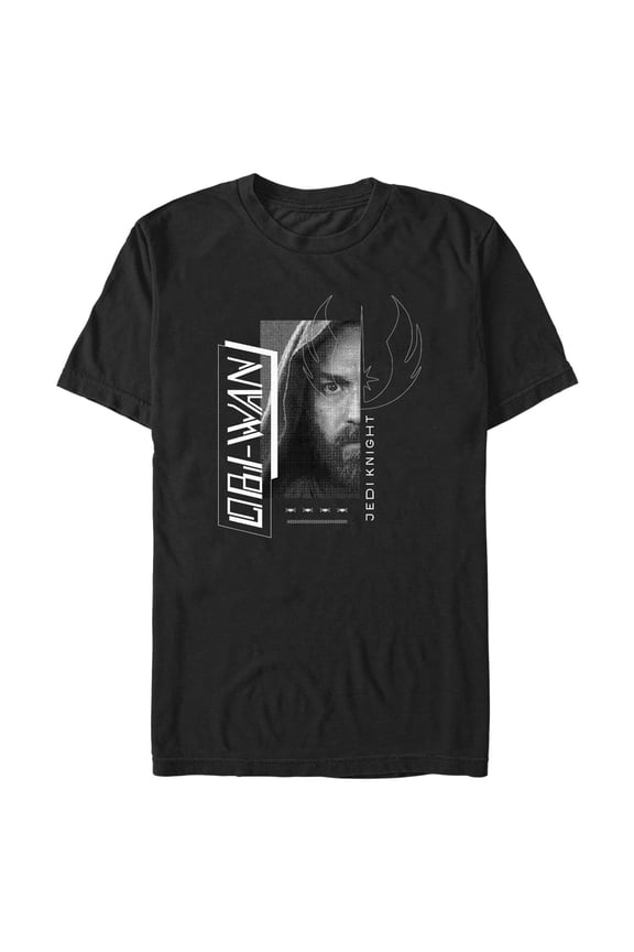 Men's Star Wars: Obi-Wan Kenobi Jedi Knight Kenobi Grayscale Portrait Graphic Tee Black / Jedi Knight Medium