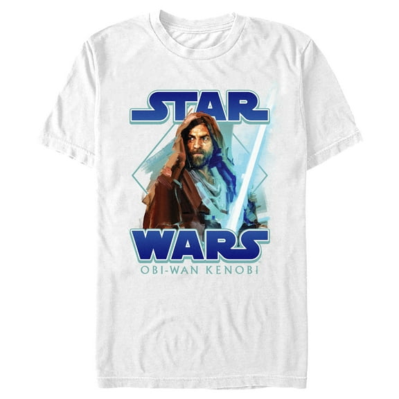Men's Star Wars: Obi-Wan Kenobi Jedi Lightsaber with Brushstroke Kenobi Graphic Tee White / Saber X Large