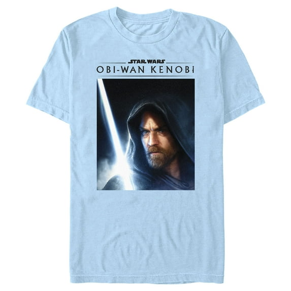 Men's Star Wars: Obi-Wan Kenobi Lightsaber Glow Kenobi Portrait Graphic Tee Light Blue 2X Large