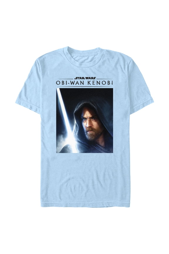 Men's Star Wars: Obi-Wan Kenobi Lightsaber Glow Kenobi Portrait Graphic Tee Light Blue Large