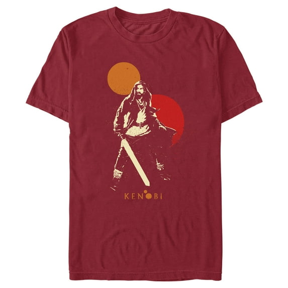Men's Star Wars: Obi-Wan Kenobi Two Suns and Kenobi Outline Graphic Tee Cardinal Large