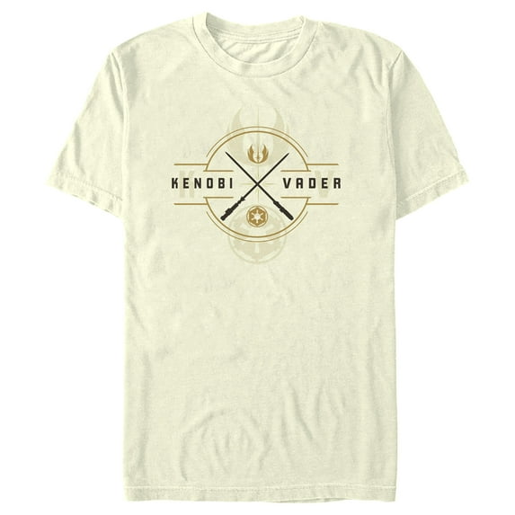 Men's Star Wars: Obi-Wan Kenobi Vader and Kenobi Lightsaber Crest Graphic Tee Beige / Saber Cross 3X Large