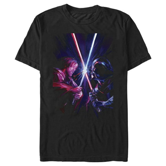 Men's Star Wars: Obi-Wan Kenobi Vader vs Kenobi Artistic Lightsaber Duel  Graphic Tee Black / Duel Large