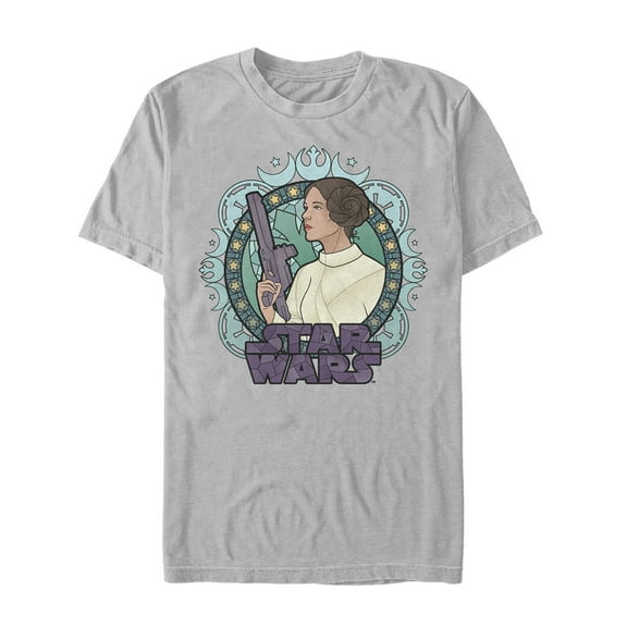 Men's Star Wars Ornate Princess Leia Glass  Graphic Tee Silver X Large