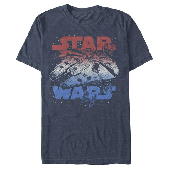 Men's Star Wars Patriotic Vintage Millennium Falcon  Graphic Tee Navy Blue Heather 2X Large