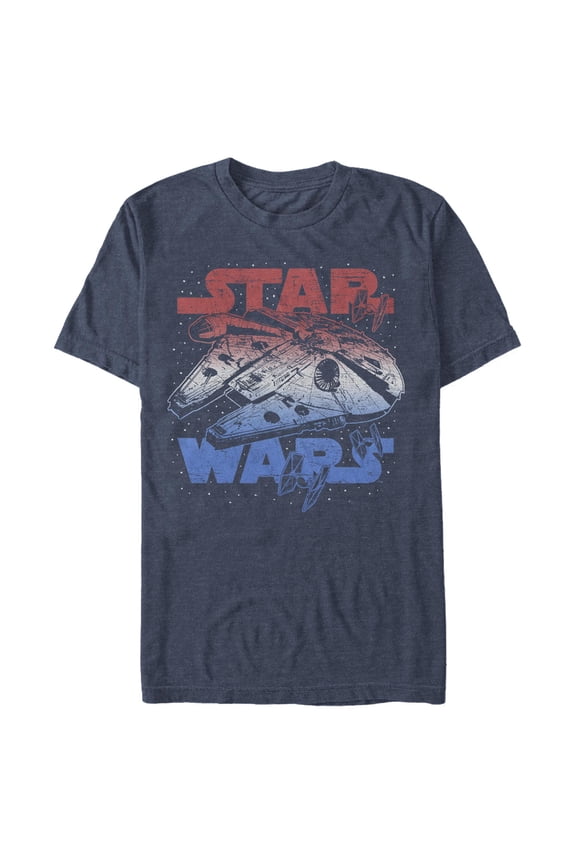 Men's Star Wars Patriotic Vintage Millennium Falcon Graphic Tee Navy Blue Heather Medium